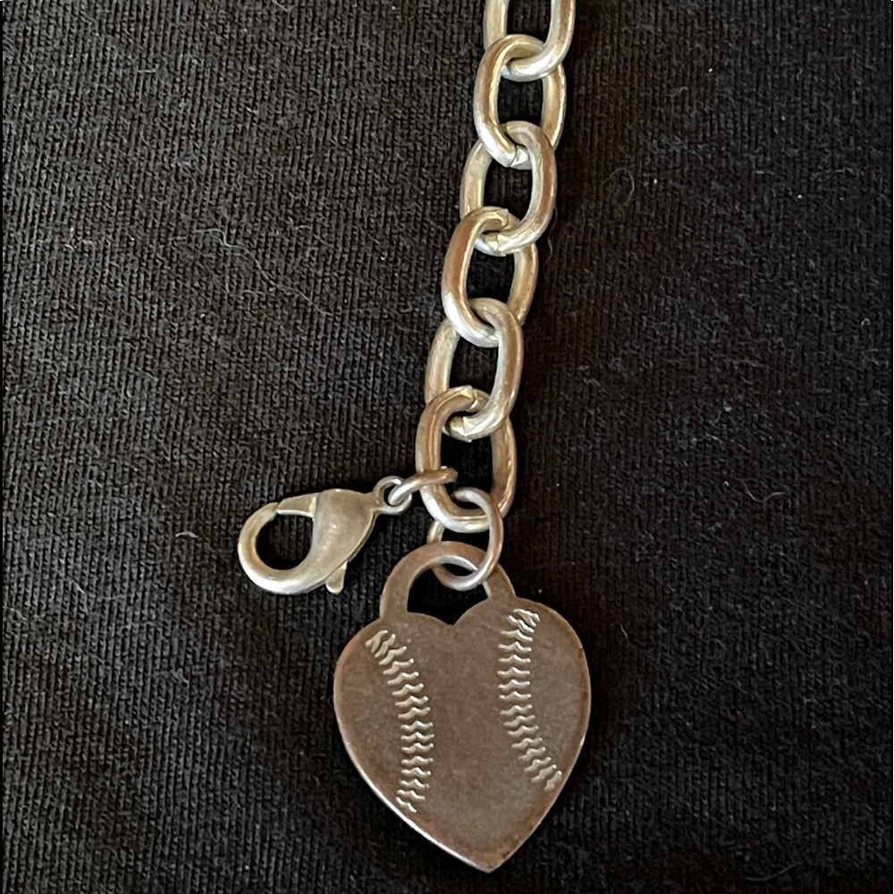 Tiffany Style Silver Bracelet w/ Baseball Heart Charm
